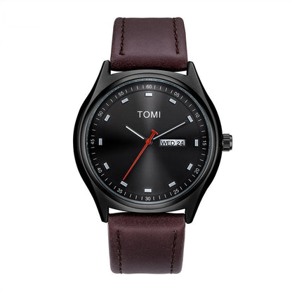 Fashion Simple Double Calendar Leather-belt Watch