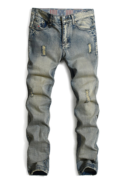 Men's Ripped Jeans Straight Slim Fit