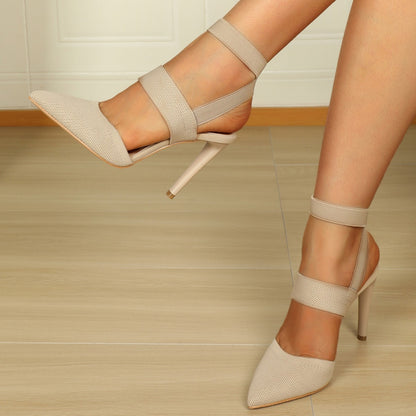 Women Elastic Band Stretch High Heels Sandals