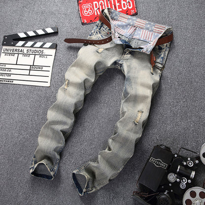 Men's Ripped Jeans Straight Slim Fit