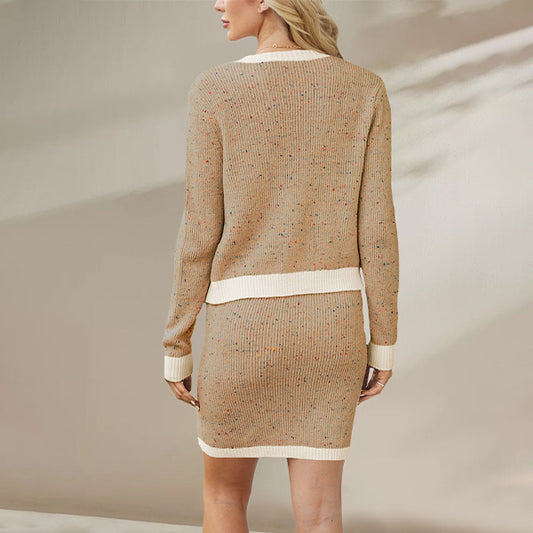 Knitted Cardigan Pocket Button Suit