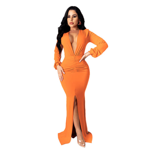 Women's Large V-neck Evening Dress