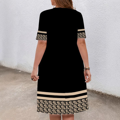 Comfortable Contrast Color Short Sleeve Dress