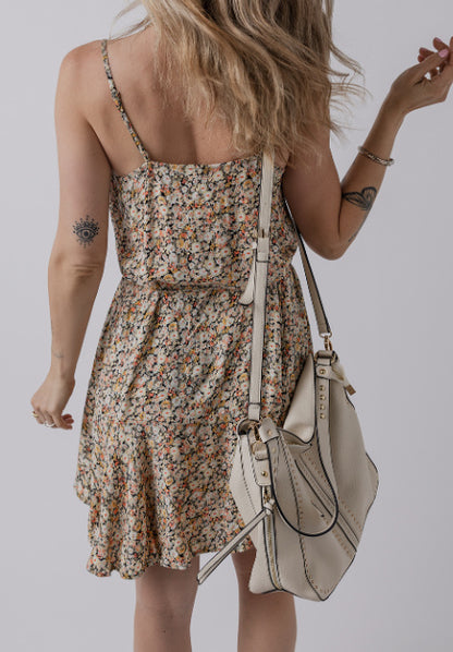 Khaki Boho Tie Waist Flared Sundress