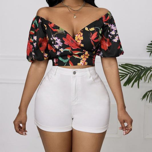 Ladies' Cross Wrapped Chest Lantern Shirt