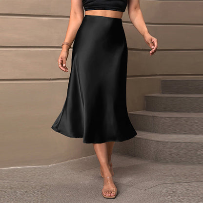 Satin Polyester Midi A- Line Skirt