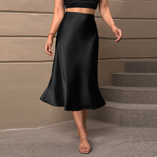 Satin Polyester Midi A- Line Skirt
