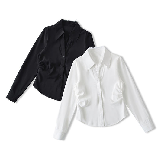 Lace Stitching Tight Waist Shirt