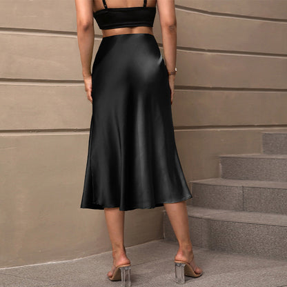 Satin Polyester Midi A- Line Skirt