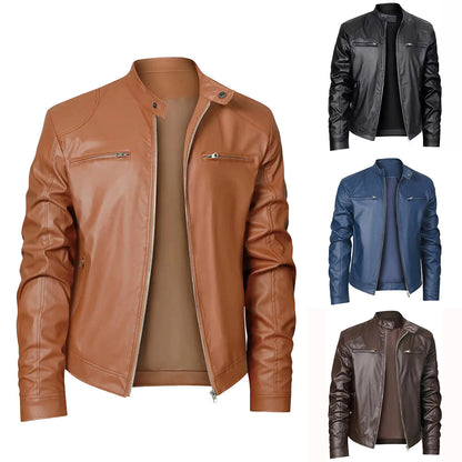 Men's Slim Fit Leather Jacket Zipper