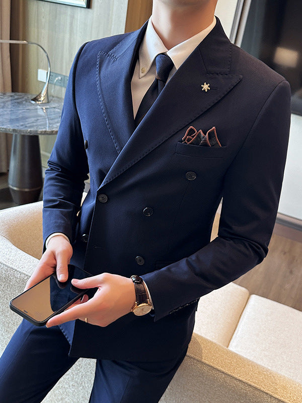 Double Breasted Business Slim Two-piece Suit