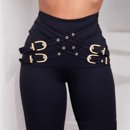 Ladie's Waist Metallic Belt Tight Skinny Pants