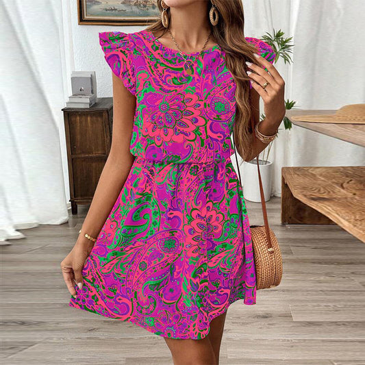 Ruffle Sleeve Slim Fit A- Line Midi Dress