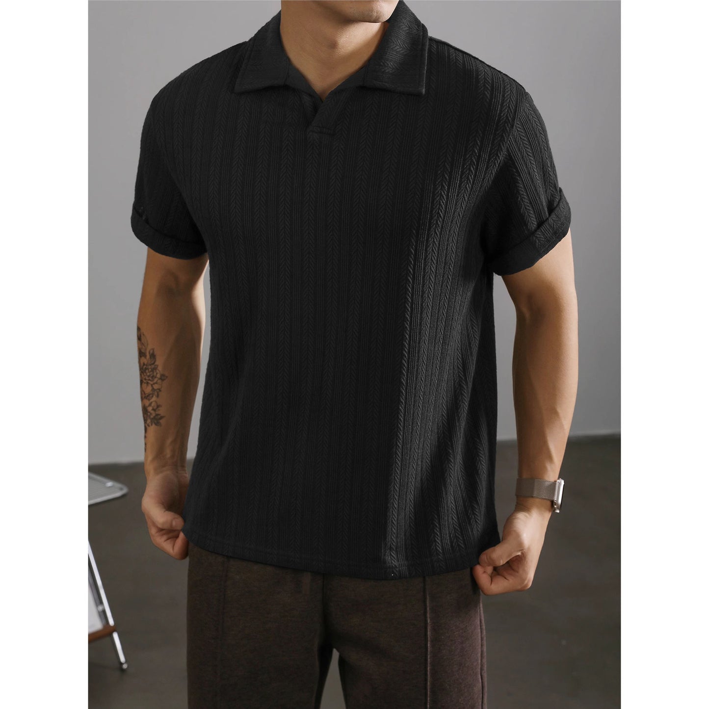 Men's Wheat Woven Texture Slim Fit T-Shirt