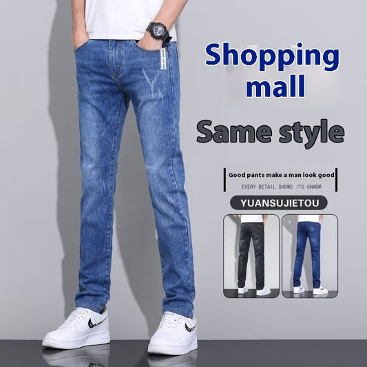 Washed Blue Jeans Men's Trendy Slim