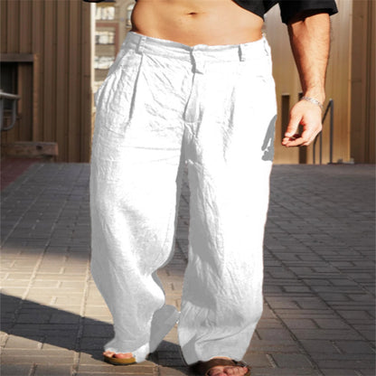 Men's Linen Pleated Wide-leg Pants