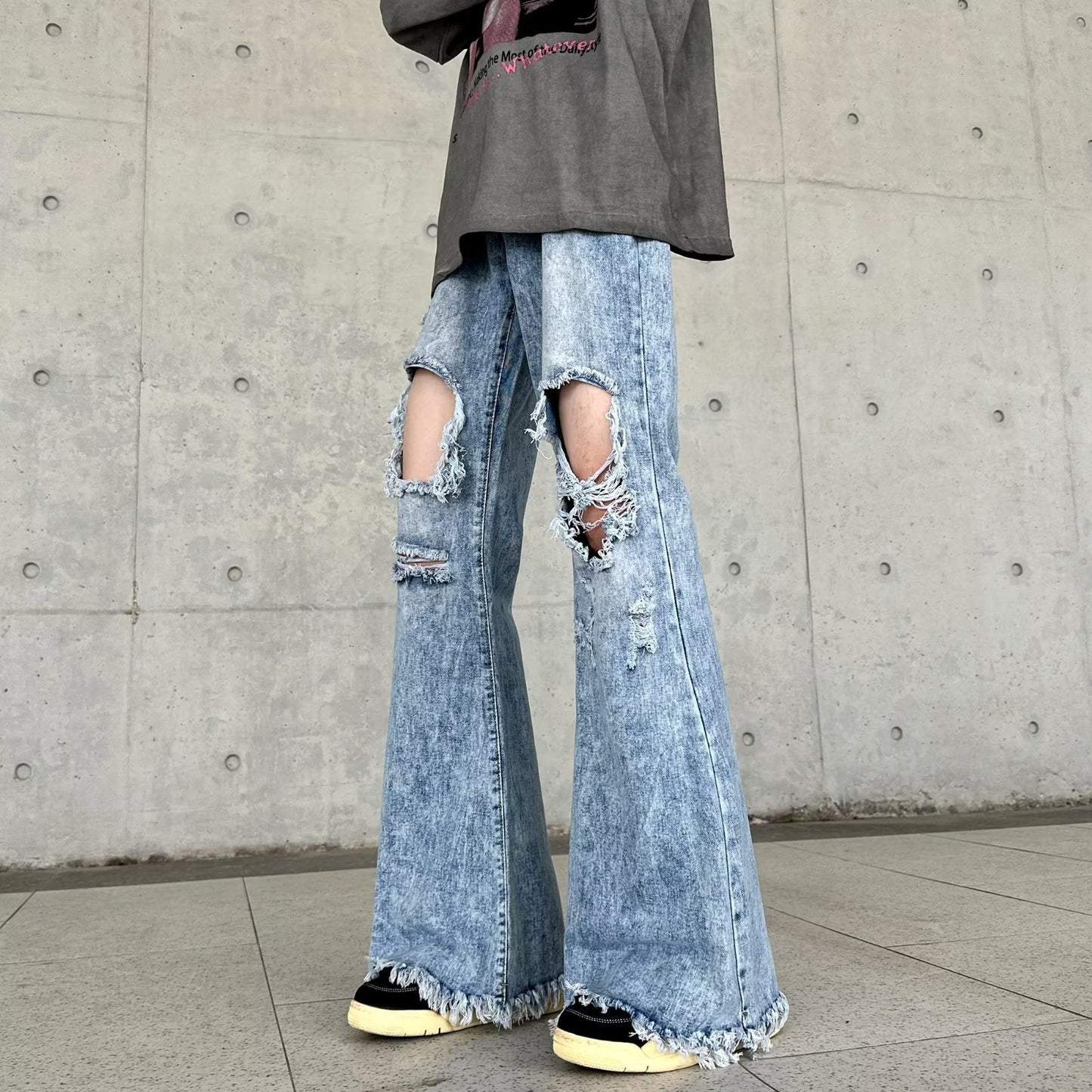 Men's Retro Make Old Ripped Slim-fit Blue Jeans
