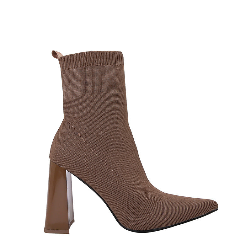 Brown Yellow Heel Retro Ankle Boots Women