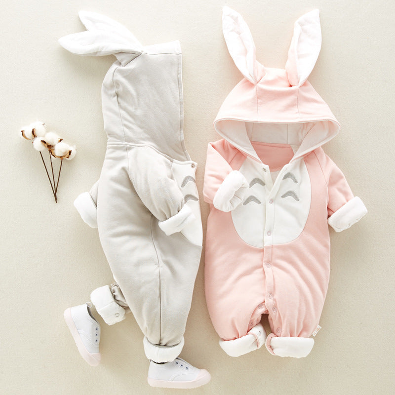 Cotton padded Baby romper chinchilla hooded