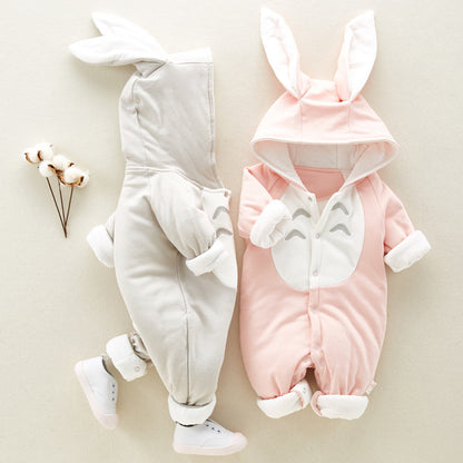 Cotton padded Baby romper chinchilla hooded