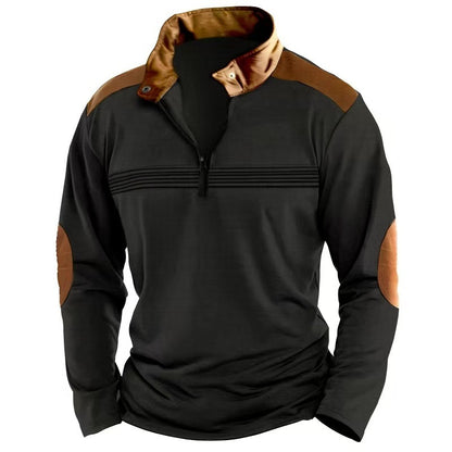 Elegant Men's Stitching Polo Shirt Long-sleeve Zipper