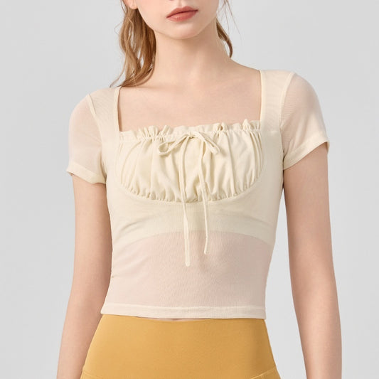 Lace Pleated Top Short Sleeve