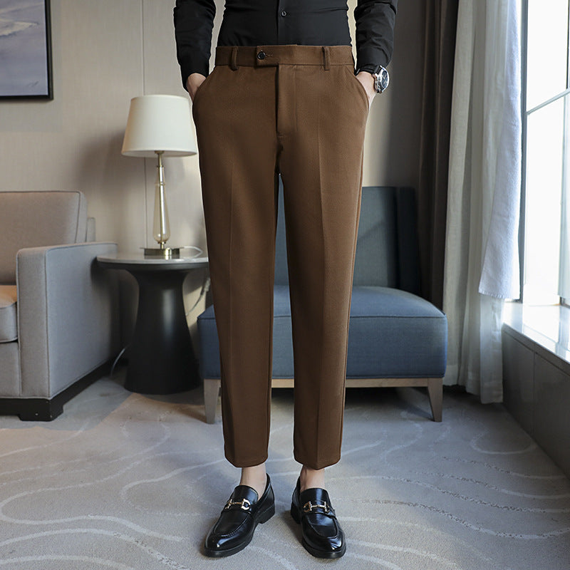 Straight Elastic Slim Fit Brown Pants