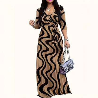 Elegant Half-Sleeve Belted Waist Women's Dress