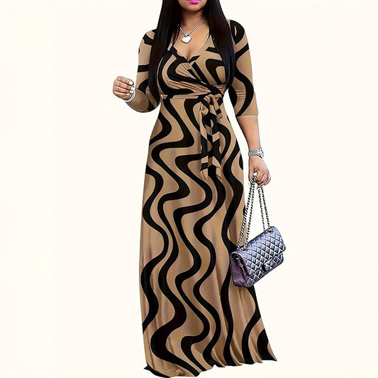 Elegant Half-Sleeve Belted Waist Women's Dress