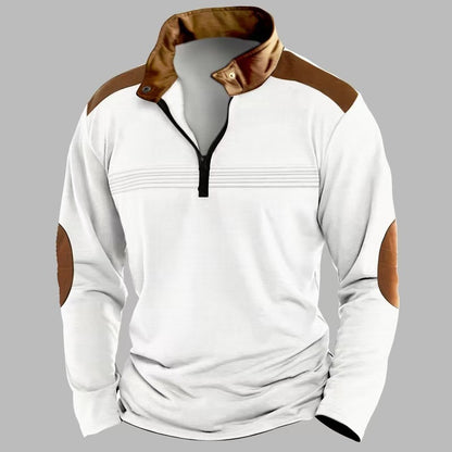 Elegant Men's Stitching Polo Shirt Long-sleeve Zipper