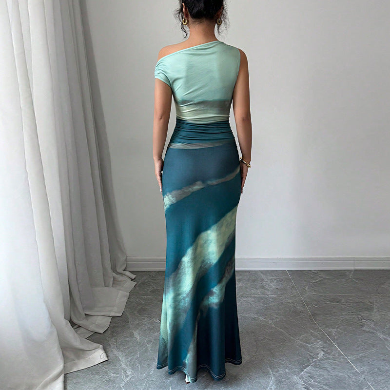 Slim Fit Dress Slant Shoulder