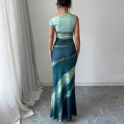 Slim Fit Dress Slant Shoulder