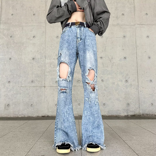 Men's Retro Make Old Ripped Slim-fit Blue Jeans