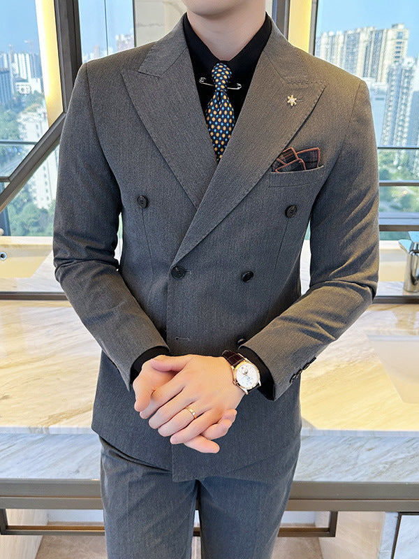 Double Breasted Business Slim Two-piece Suit