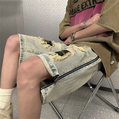 Men's Ripped Camouflage Denim Shorts