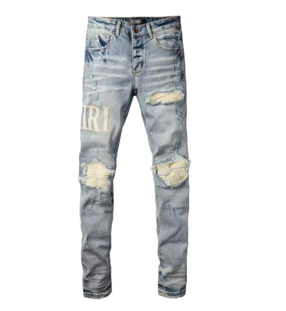 Men's Punk Retro Blue Ripped Slim Feet Jeans