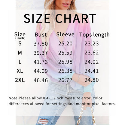 Womens V Neck Gradient Color Long Sleeve