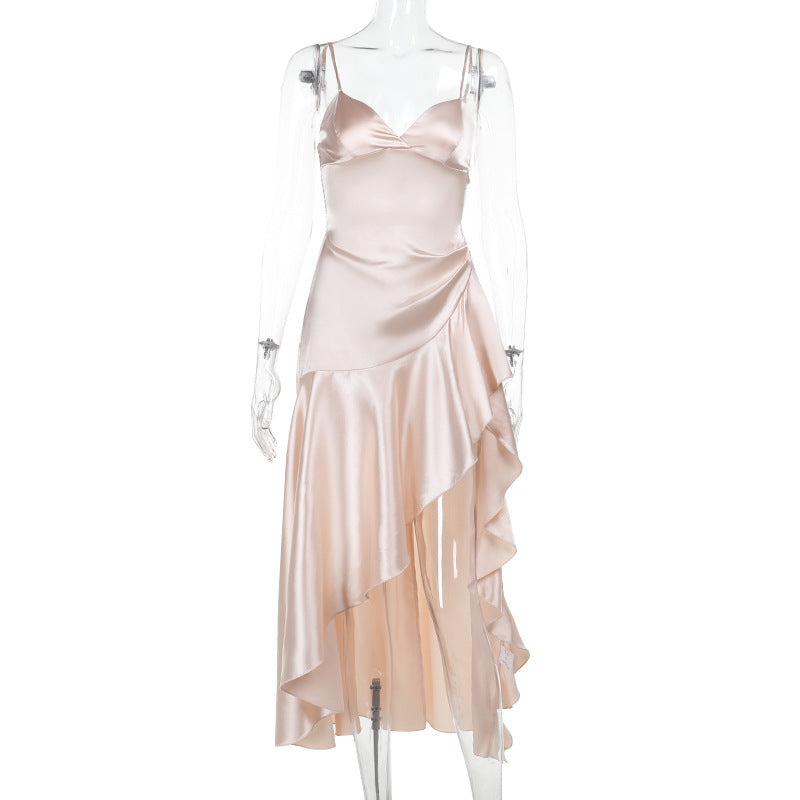 Ruffled Side Slit Sling Dress