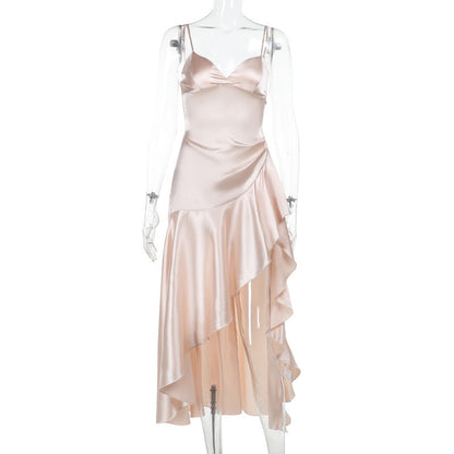 Ruffled Side Slit Sling Dress