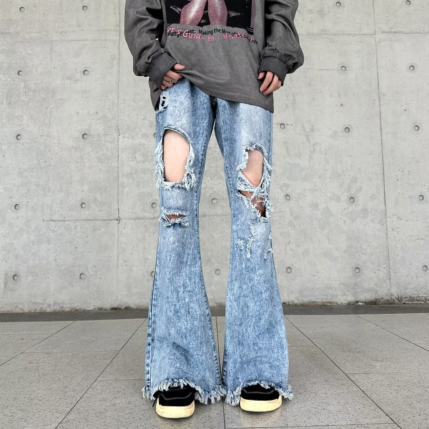 Men's Retro Make Old Ripped Slim-fit Blue Jeans