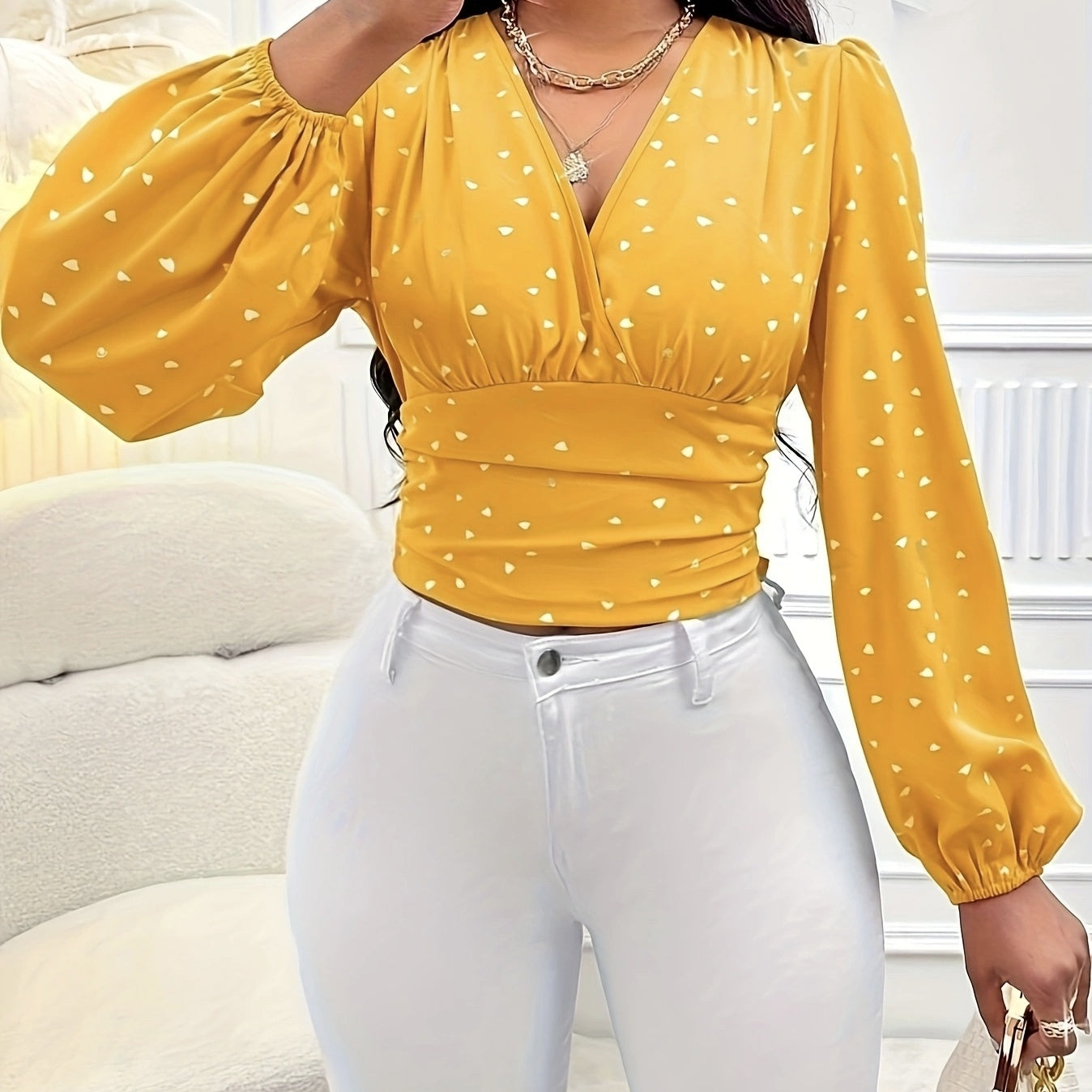Ladies' Fashionable, Elegant Polka Dot Long Sleeved Shirt