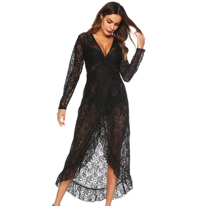 Sexy See-through Lace Irregular Ruffles Dress