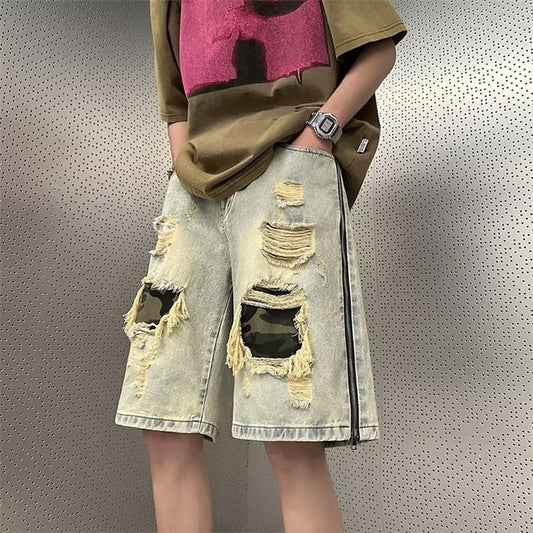 Men's Ripped Camouflage Denim Shorts