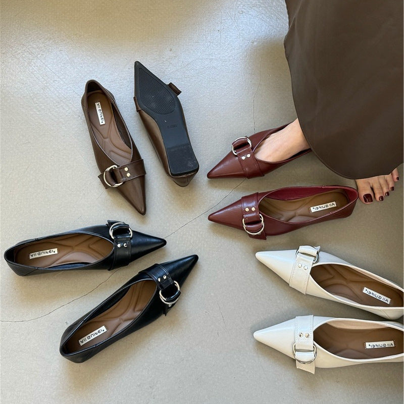 French Flat Bottom Pumps Metal Belt Buckle Soft Shoes
