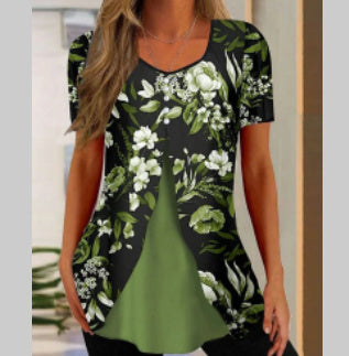 Ladie's Round Neck Two Pieces Short Sleeve Shawl Tops