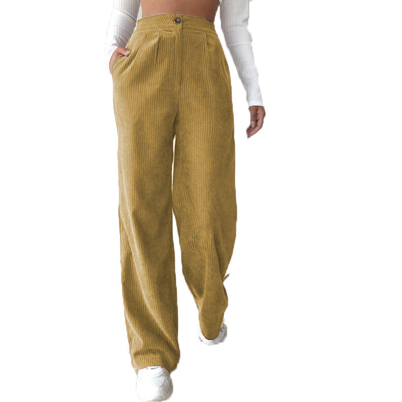High Waist Pants Corduroy Baggy Straight Trousers