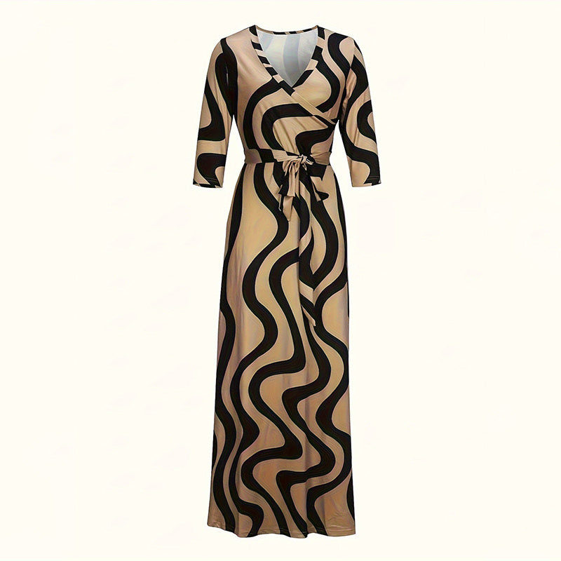 Elegant Half-Sleeve Belted Waist Women's Dress