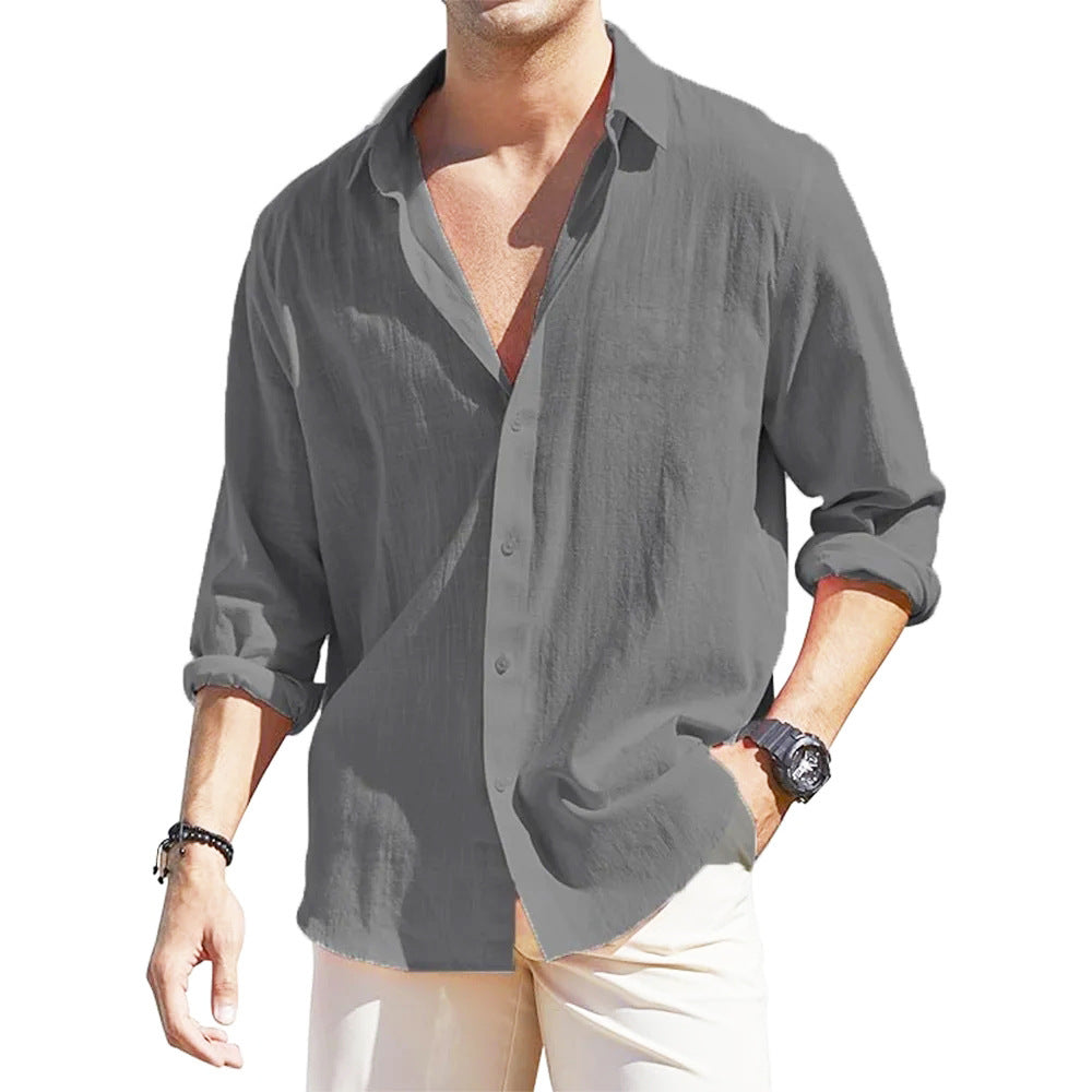 Men's Linen Cardigan Single Row Lapel T-Shirt