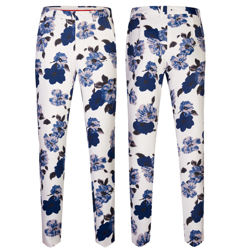Men's Suit Set Blue Flower Performing Costumes