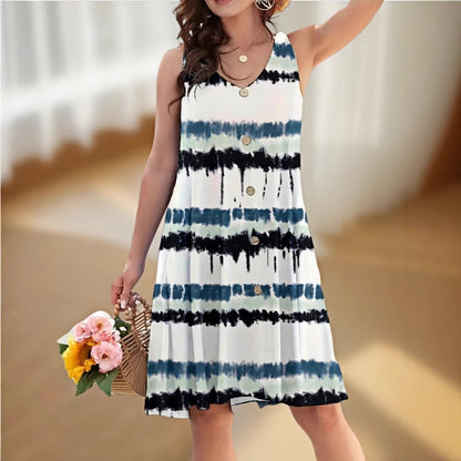 Loose Sleeveless Twisted Button Dress